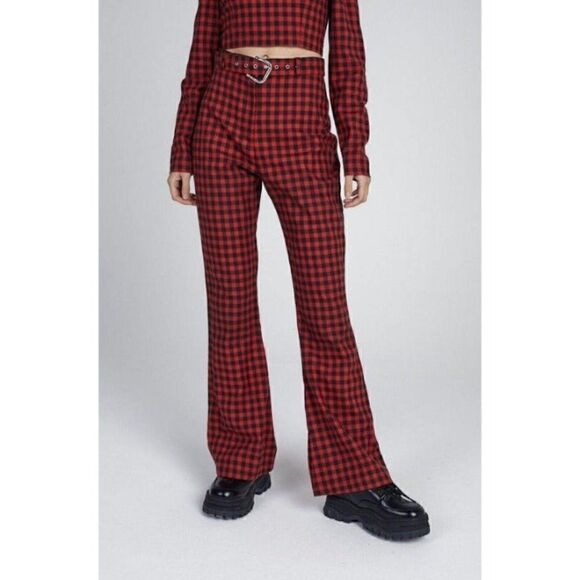 THE RAGGED PRIEST Milk It Crimson Flared Red Gingham Trouser Pants Checker Print - Picture 1 of 12